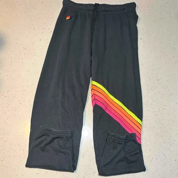 AVIATOR NATION 5 STRIPE SWEATPANTS - PRE-LOVED // NEON RAINBOW - Picture 8 of 12